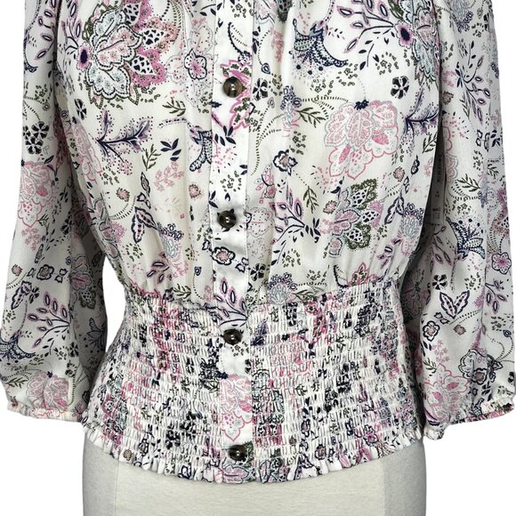 No Boundaries Peasant Top Womens Large New On Off Shoulder Floral - Picture 5 of 11